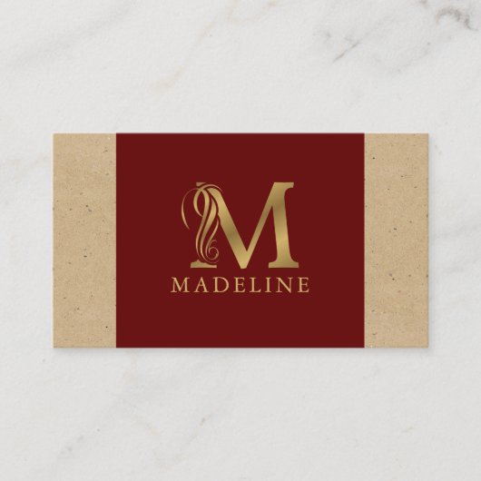 Fancy Gold Letter M-monogram op rood en karton Visitekaartje (Voorkant)