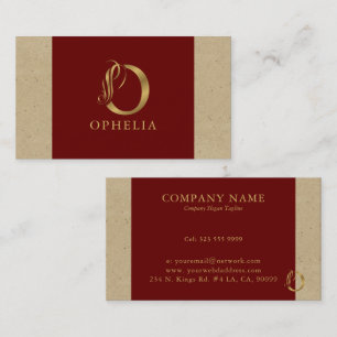 Fancy Gold Letter of Monogram op rood en karton Visitekaartje