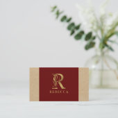 Fancy Gold Letter R-monogram op rood en karton Visitekaartje (Staand voorkant)