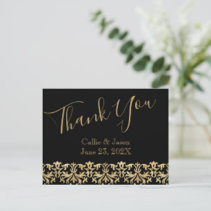 Fancy Gold Lettering op zwarte Hartelijk dank Briefkaart
