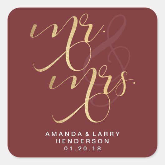 Fancy Gold Mr en Mrs Wedding Stickers (Voorkant)