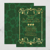 Fancy Gold Shamrock St. Patrick's Party Invitation Kaart (Voorkant / Achterkant)
