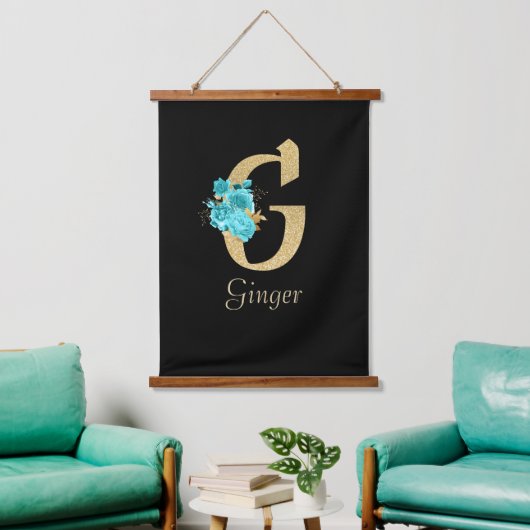 Fancy goud & Aqua Floral Letter G Hangend Wandkleed (Woonkamer)