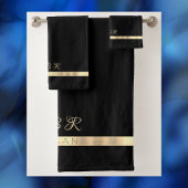 Fancy Goud Monogram, Naam, Gouden Strepen, Zwart Bad Handdoek