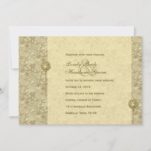 Fancy gouden brocade-weddenschappen kaart (Voorkant)
