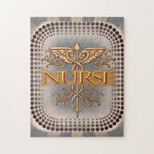 Fancy gouden caduceus-verpleegkundige legpuzzel