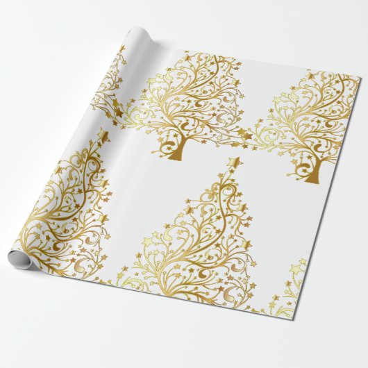 Fancy Gouden Kerstboom Thunder_Cove Cadeaupapier (Uitgerold)