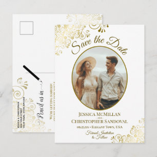 Fancy Gouden Krullen Bruiloft Save the Date Ovaal Aankondigingskaart