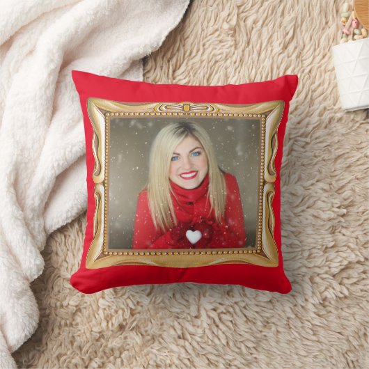 Fancy Gouden Lijst & Roode Gepersonaliseerde Foto Kussen (Deken)