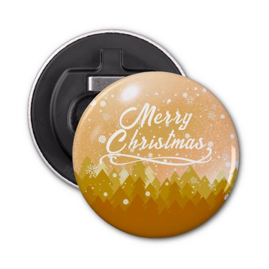 Fancy goudkoortsachtig sneeuwbos kerst button flesopener (Voorkant)
