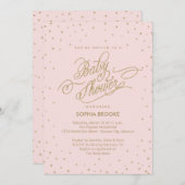 Fancy goudsterren Roze Baby shower Invite Kaart (Voorkant / Achterkant)