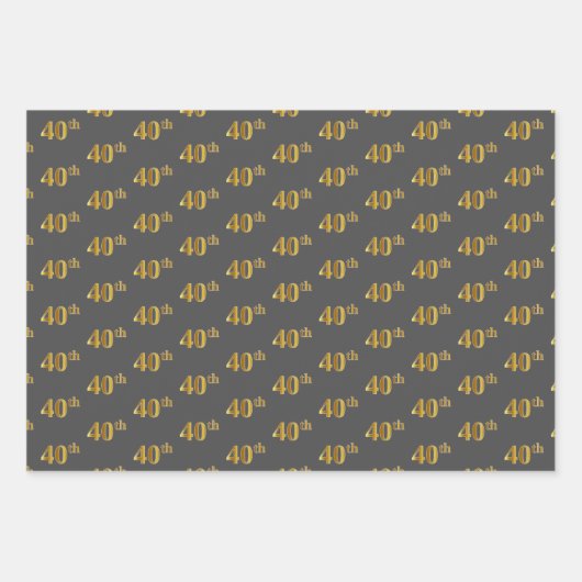 Fancy Groen, Grijs, Paarse, Faux Gold 40ste Evenem Inpakpapier Vel (Voorkant 2)