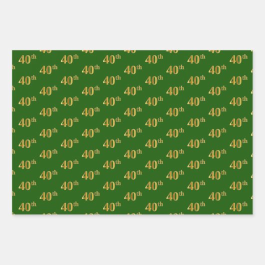 Fancy Groen, Grijs, Paarse, Faux Gold 40ste Evenem Inpakpapier Vel (Voorkant)