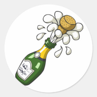 Fancy groene Cartoon Champagne Bottle Popping Cork Ronde Sticker