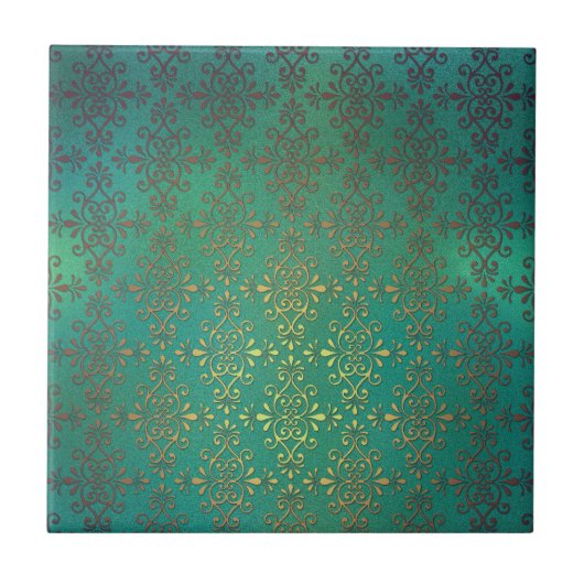 Fancy groene en gouden damast tegeltje (Voorkant)