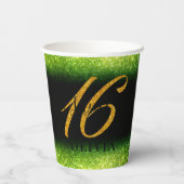 Fancy groene Glitter Sweet 16 Zestien Papierbeker Papieren Bekers (Achterkant)