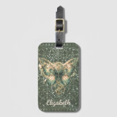 Fancy Groene Steampunk Vlinder Gepersonaliseerd Bagagelabel (Voorkant (verticaal))