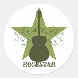 Fancy Guitar Star-Stickers, groen Ronde Sticker