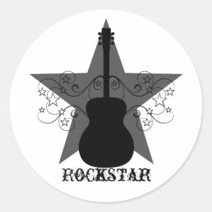 Fancy Guitar Star-Stickers, zwart Ronde Sticker