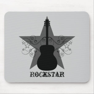 Fancy Guitar Star Swirls Mousepad, zwart Muismat