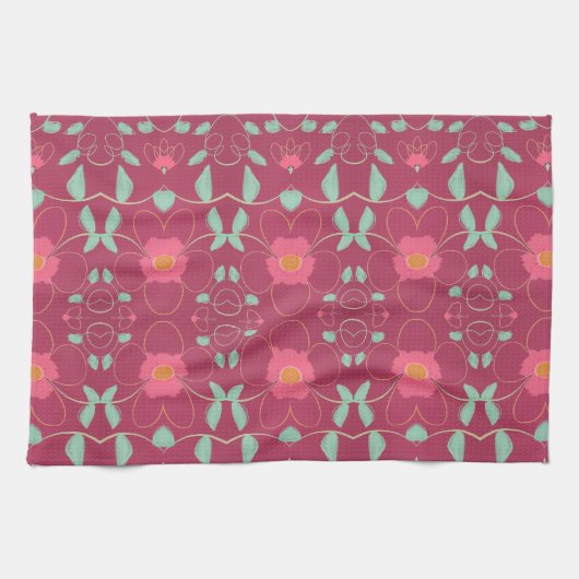 Fancy handdoek met roze en Sinaasappel (Horizontaal)