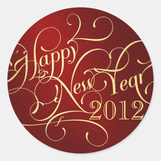 Fancy Happy New Year Stickers - Rood & Goud (Voorkant)