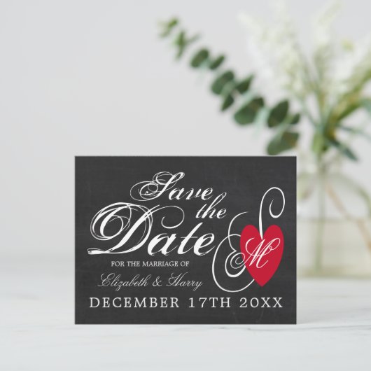  Fancy hart - Chalkboard Save the Date Aankondigingskaart (Staand voorkant)