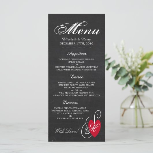  Fancy hart - Chalkboard Wedding Menu (Staand voorkant)