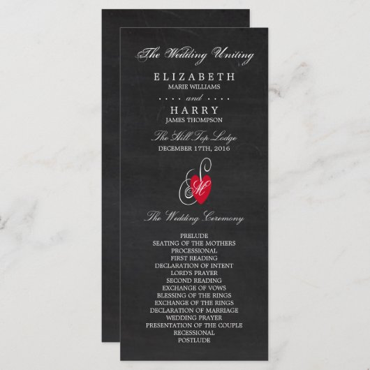 Fancy hart - Chalkboard Wedding Programma (Voorkant / Achterkant)