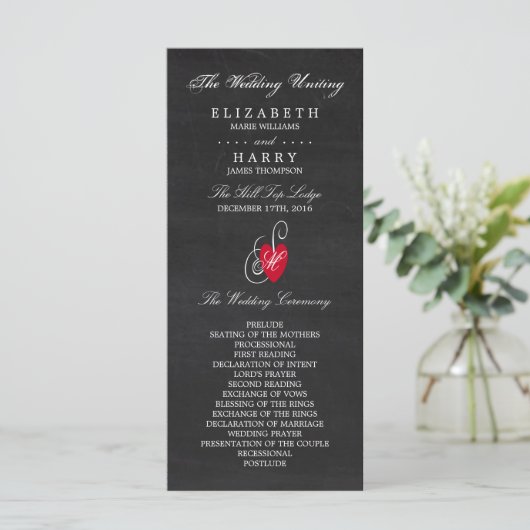 Fancy hart - Chalkboard Wedding Programma (Staand voorkant)