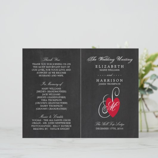 Fancy hart - Chalkboard Wedding Programme (Staand voorkant)