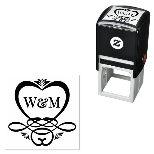 Fancy Hart Frame 2 Initieel Koppel Monogram #92 Zelfinktende Stempel (In situ)