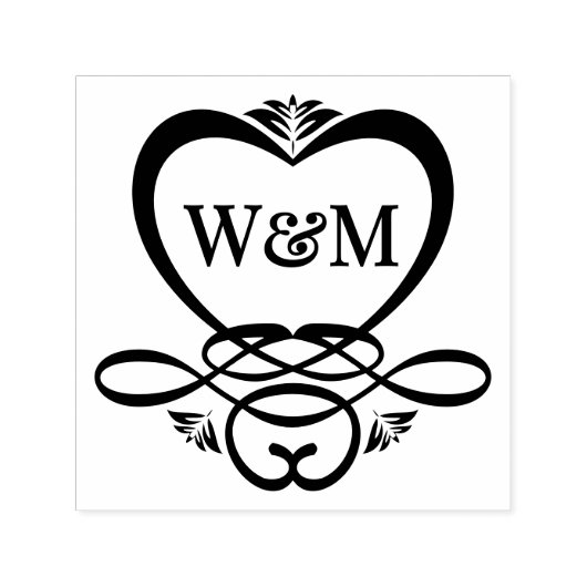 Fancy Hart Frame 2 Initieel Koppel Monogram #92 Zelfinktende Stempel (Design)