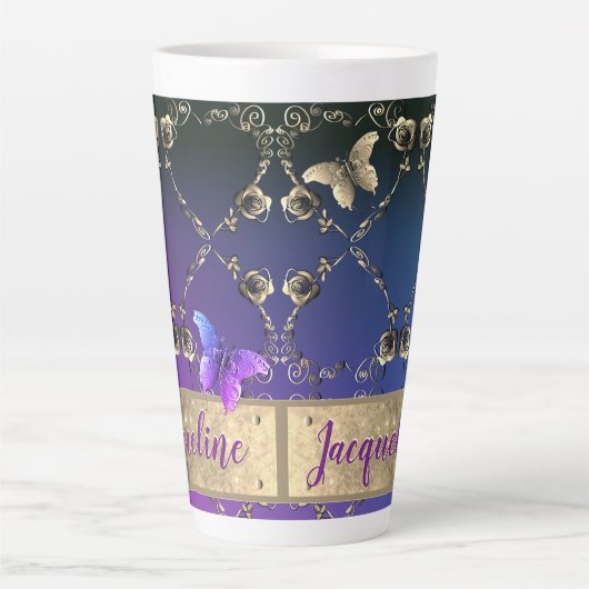 Fancy hartslag Paarse gradiënt met naam latente Mo Latte Mok (Voorkant)