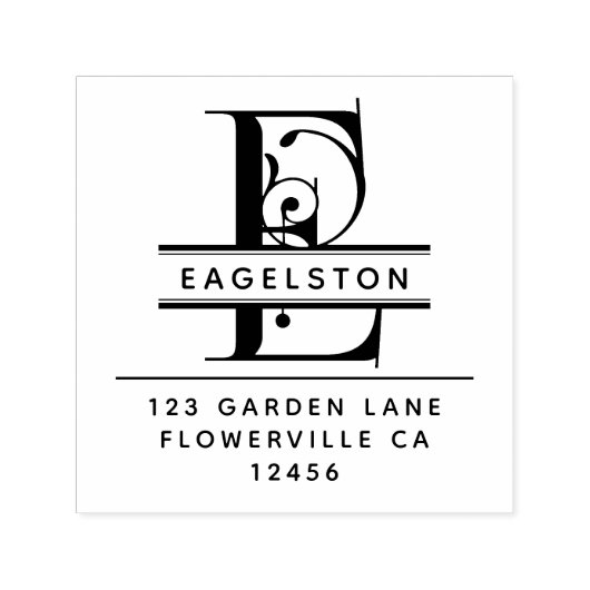 Fancy hoofdletter - E - Monogram retouradres Zelfinktende Stempel (Design)