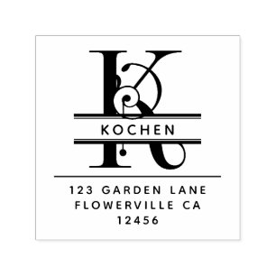 Fancy hoofdletter - K - Terugkeeradres Monogram Zelfinktende Stempel