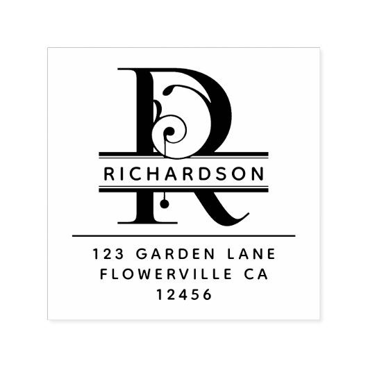 Fancy hoofdletter - R - Retouradres Monogram Zelfinktende Stempel (Design)
