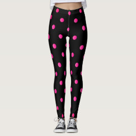Fancy Hot Pink en Black Retro Polka Dot Leggings