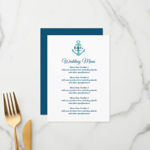 Fancy huwelijksmenu met nautische bootanker logo menu