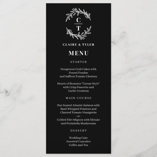 Fancy Initialen BEWERKBARE KLEUR Bruiloft Menu Kaa (Voorkant)