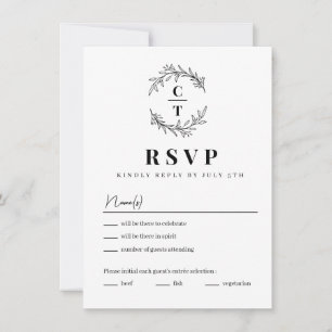 Fancy Initialen Eenvoudige Monogram Bruiloft RSVP  Kaart