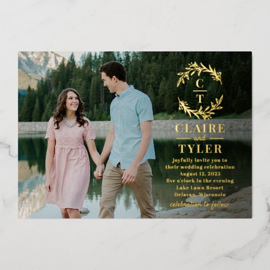 Fancy Initials FOIL Photo Faire-part de mariage (Recto)