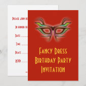 Fancy jurk Verjaardaguitnodiging met masker Kaart (Voorkant / Achterkant)