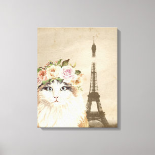 Fancy kat- en Eiffeltoren Canvas Afdruk