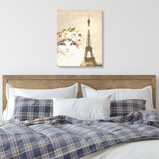 Fancy kat- en eiffeltoren canvas afdruk (Insitu (Slaapkamer))