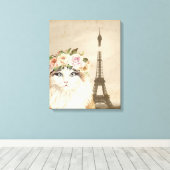 Fancy kat- en eiffeltoren canvas afdruk (Insitu (Houten vloer))