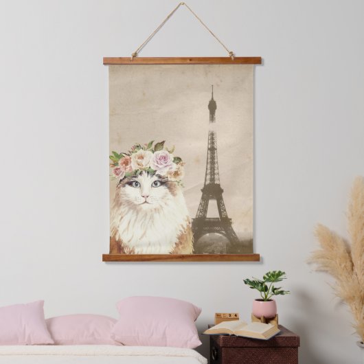 Fancy kat- en eiffeltoren hangend wandkleed (Slaapkamer)