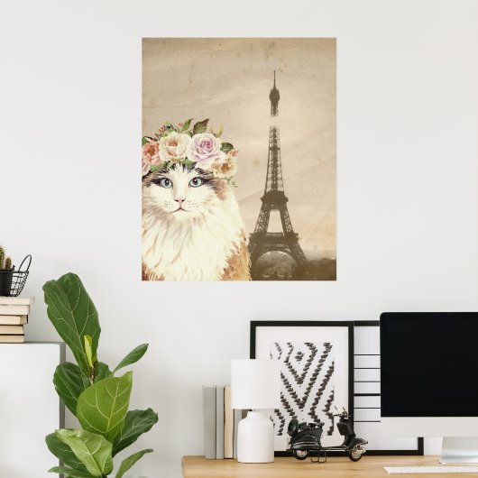 Fancy kat- en eiffeltoren poster (Thuiskantoor)