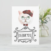 Fancy kat met Beret Bedankkaart (Staand voorkant)