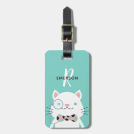 Fancy kat met monocle | Monogram Bagagelabel